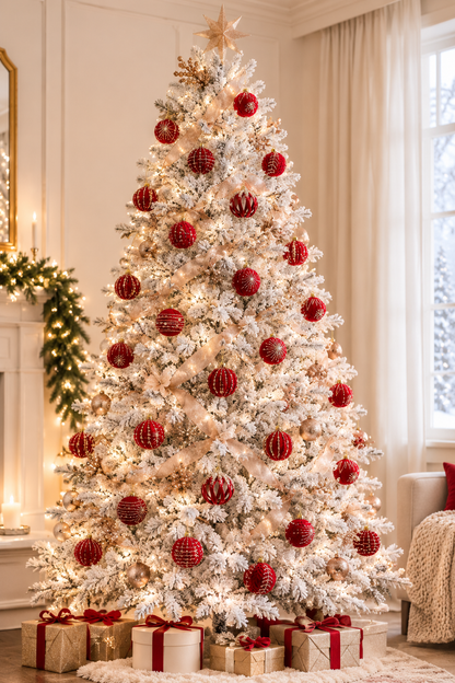 4-Piece Burgundy Flocked Glitter Christmas Tree Ornaments - 3.15 Inch Set