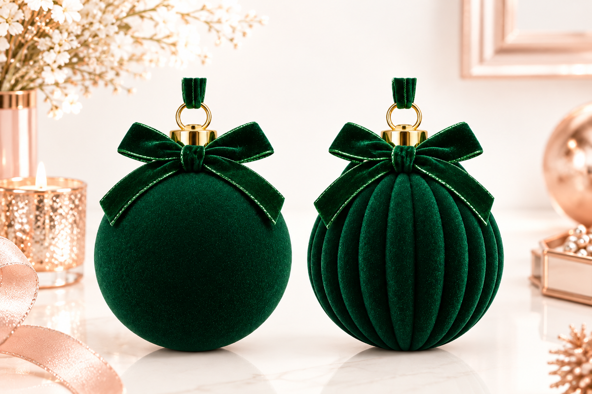 12-Piece Dark Green Velvet Christmas Balls with Bows (6cm)