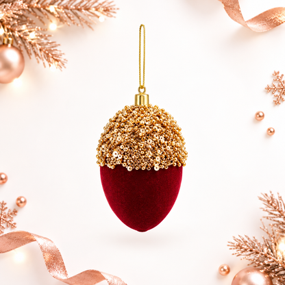 Burgundy Crown Christmas Ornaments - 4-Piece Sequin & Flocked Ball Set